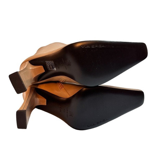 Via Spiga Leather Boots Tan Women's Knee High Ranch Cottagecore Sz 9.5 NEW Boho - Picture 7 of 11